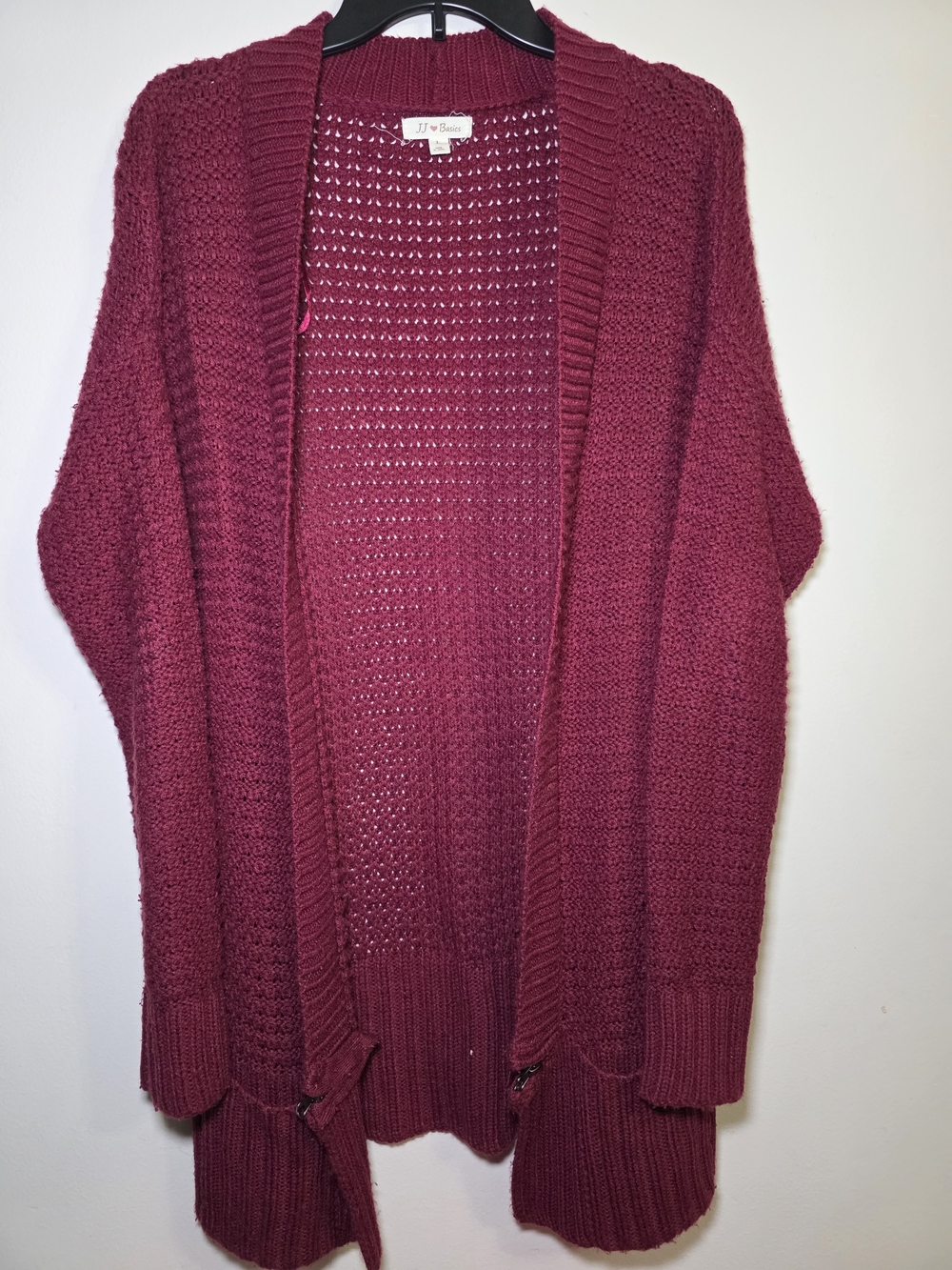Open-Front Knit Cardigan in Berry by J.J. Basics